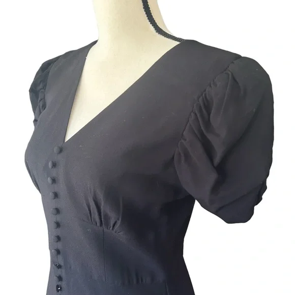 Saloni Sz 8 Margot Puff Sleeve Midi Fit & Flare Black Dress - Picture 10 of 16